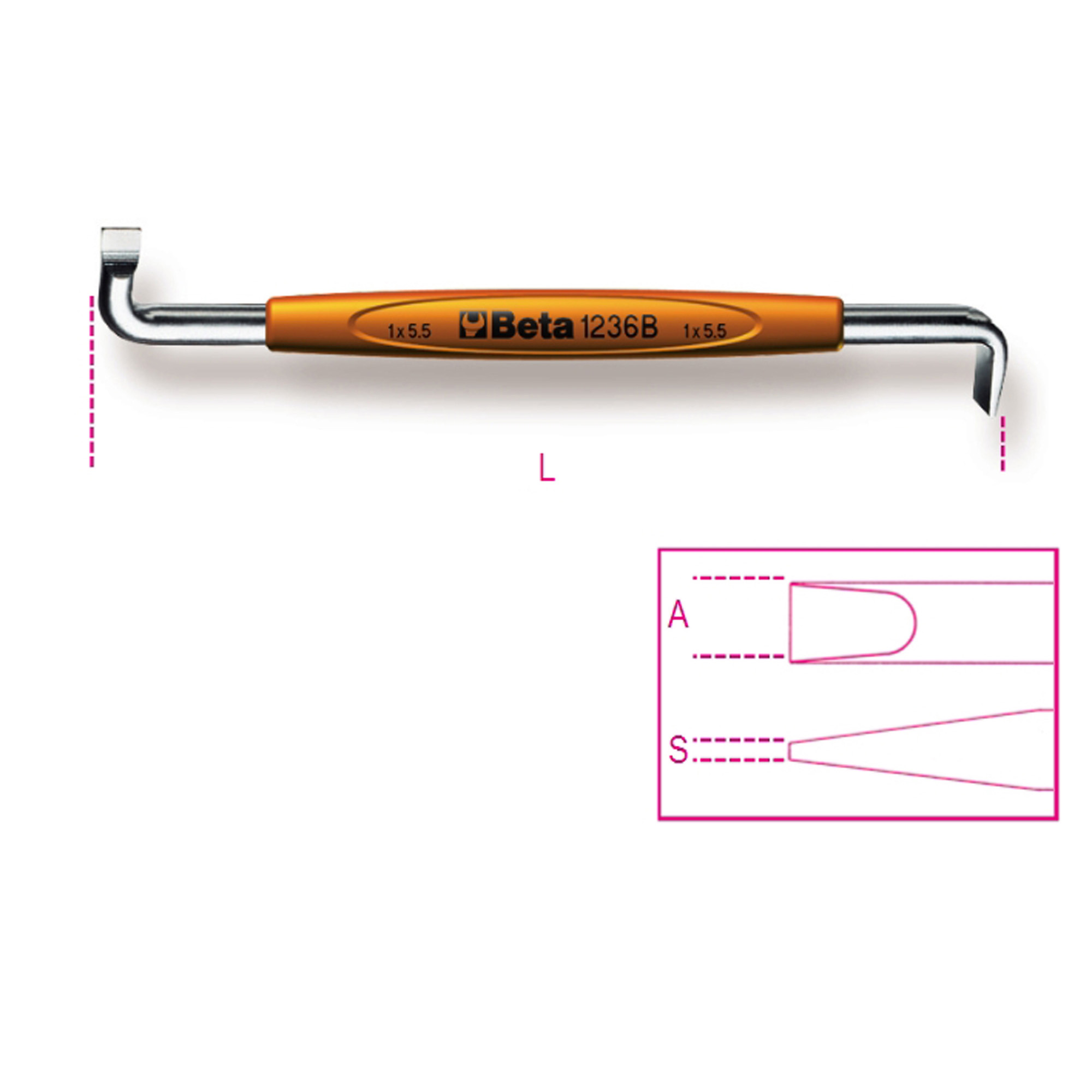 Beta Tools 1238B-Offset Screwdriver For Cross Head Phillips Screws 1-2 Ph 125mm