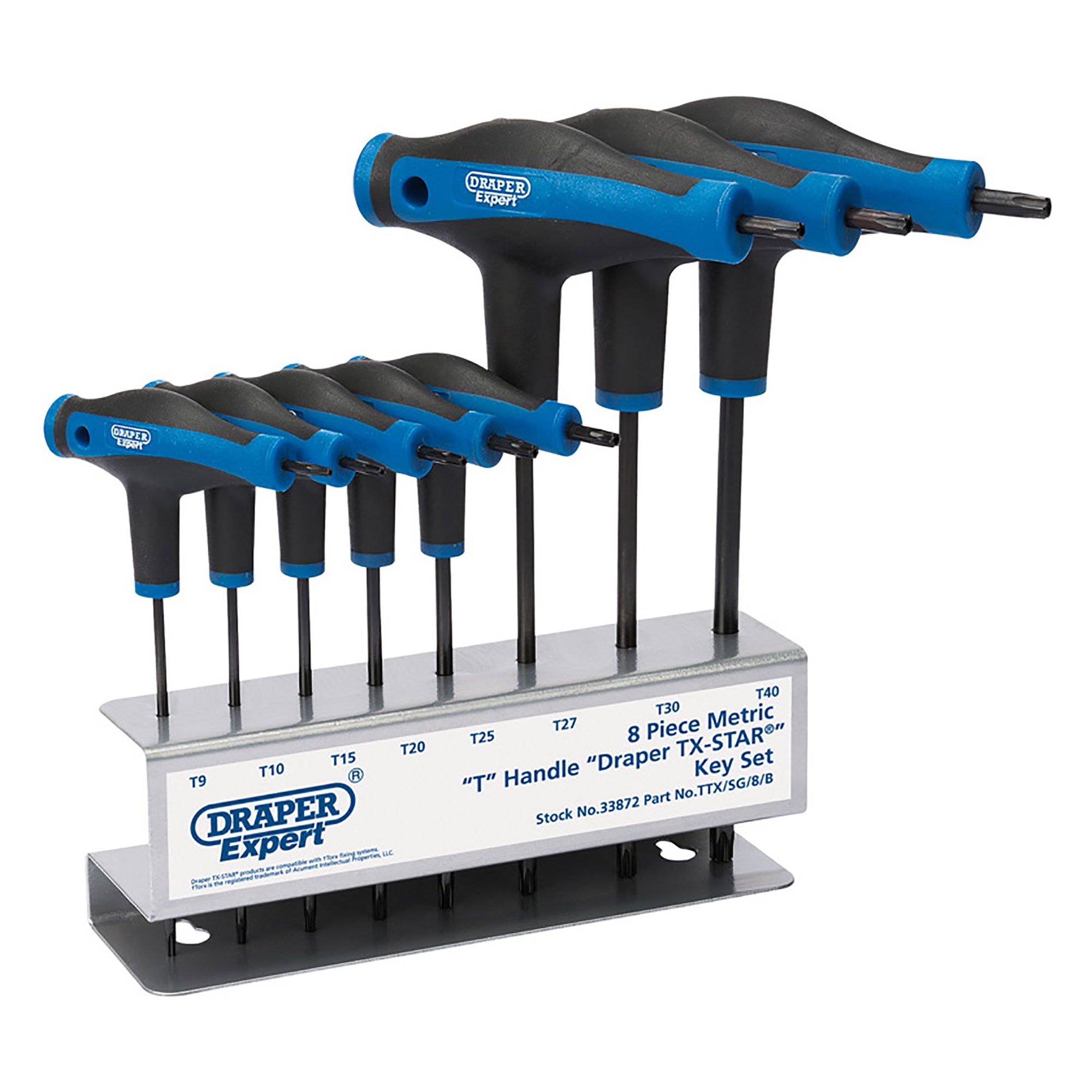 Draper Expert 8 Piece Soft Grip T Handle Torx/TxStar Key Set 33872