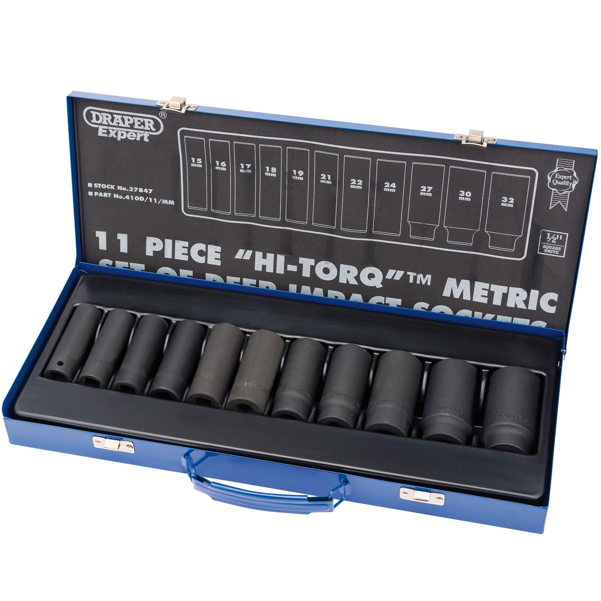 Draper Expert 11Pc 1/2" Sq. Dr. HiTorq Metric Deep Impact Socket Set