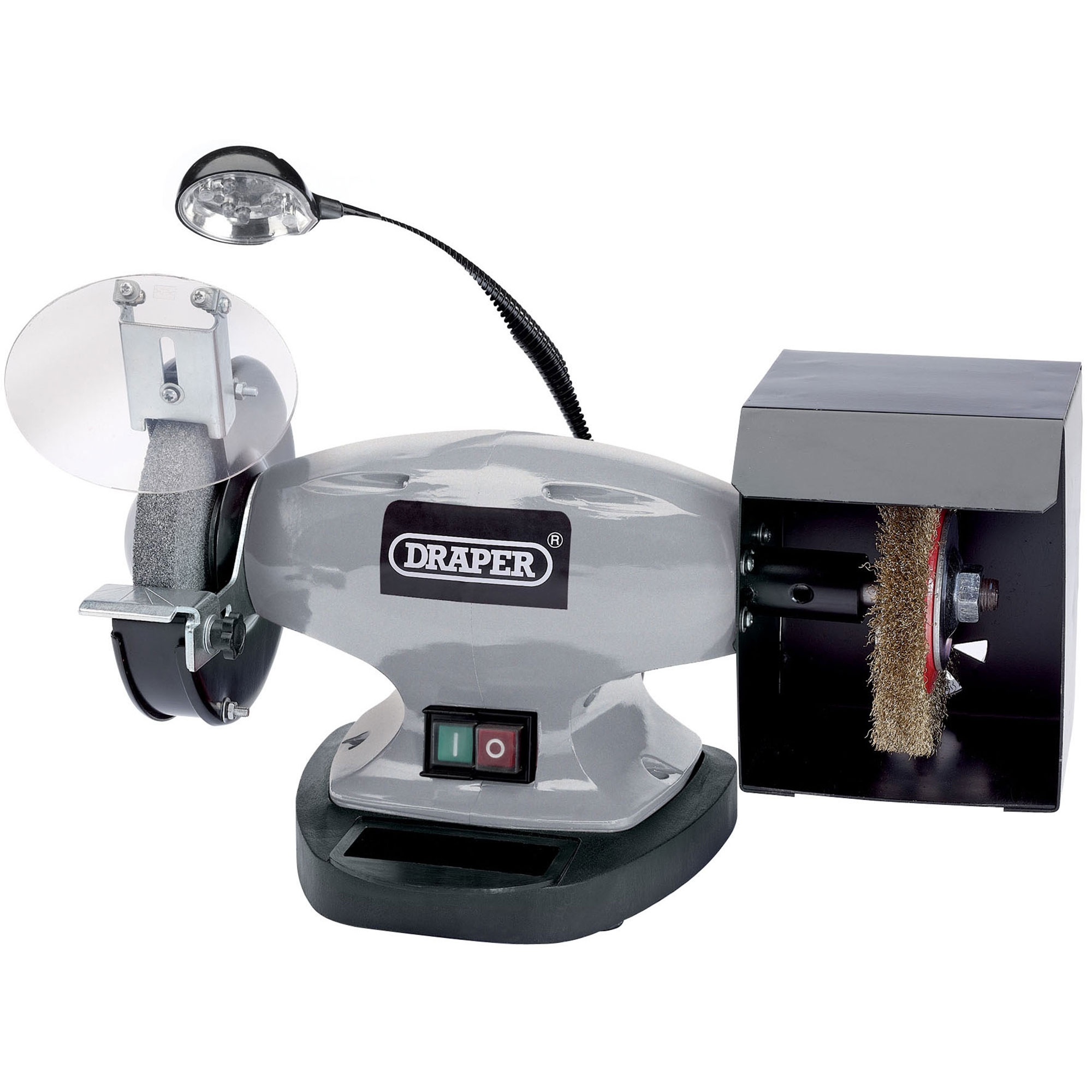Draper 150mm 370W 230V Bench Grinder With Wire Wheel And LED Worklight