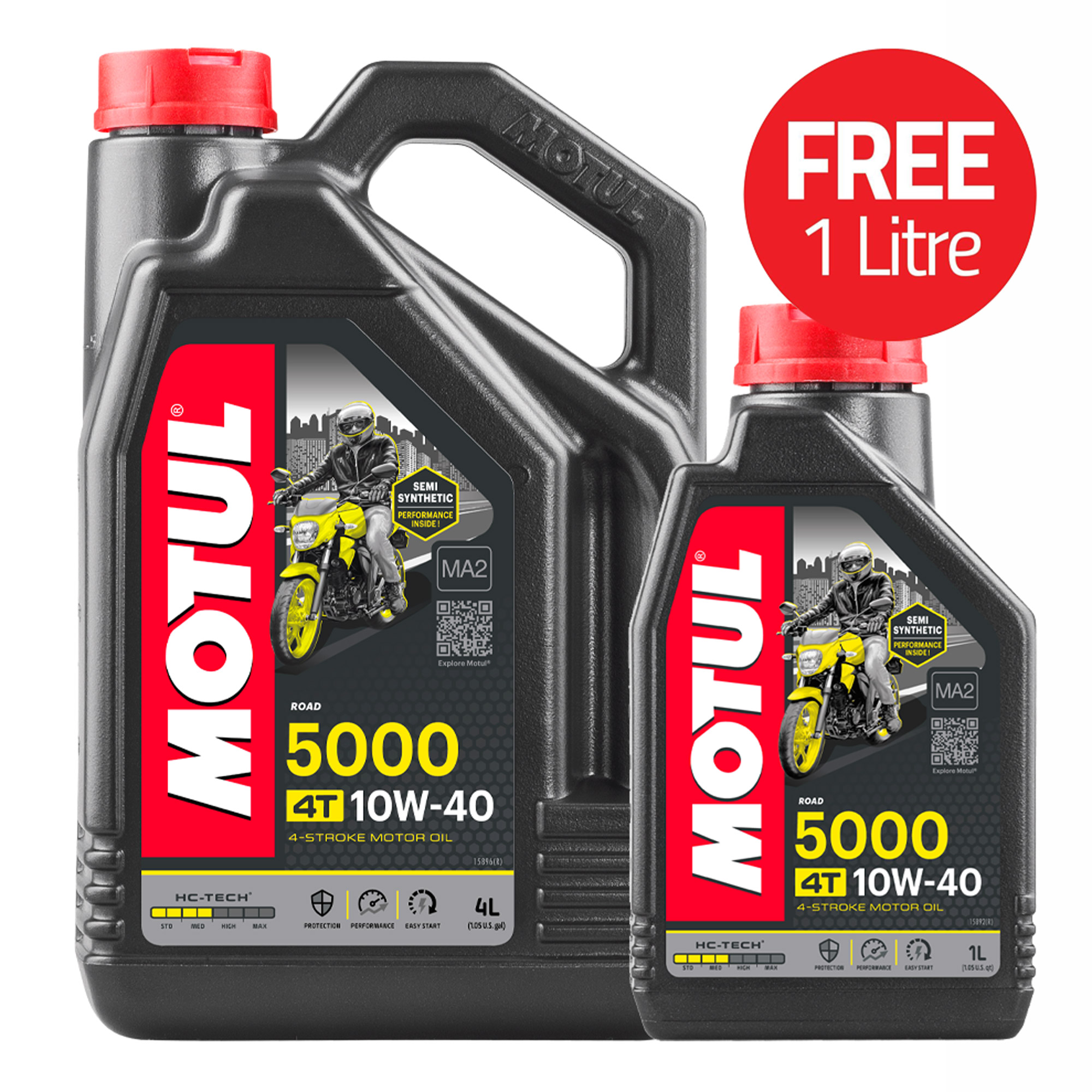 Motul 10W40 5000 4T Semi Synthetic 4 Stroke Motorcycle Engine Oil (4L + 1L  Free)