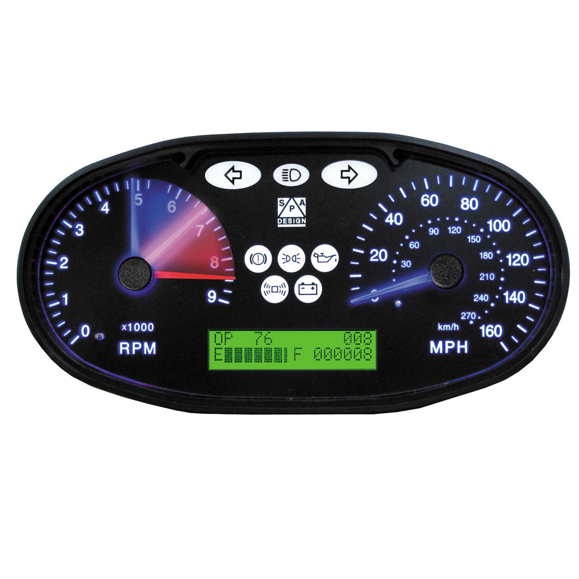 SPA Design Dash Display System 09000 rpm, 0270 km/h