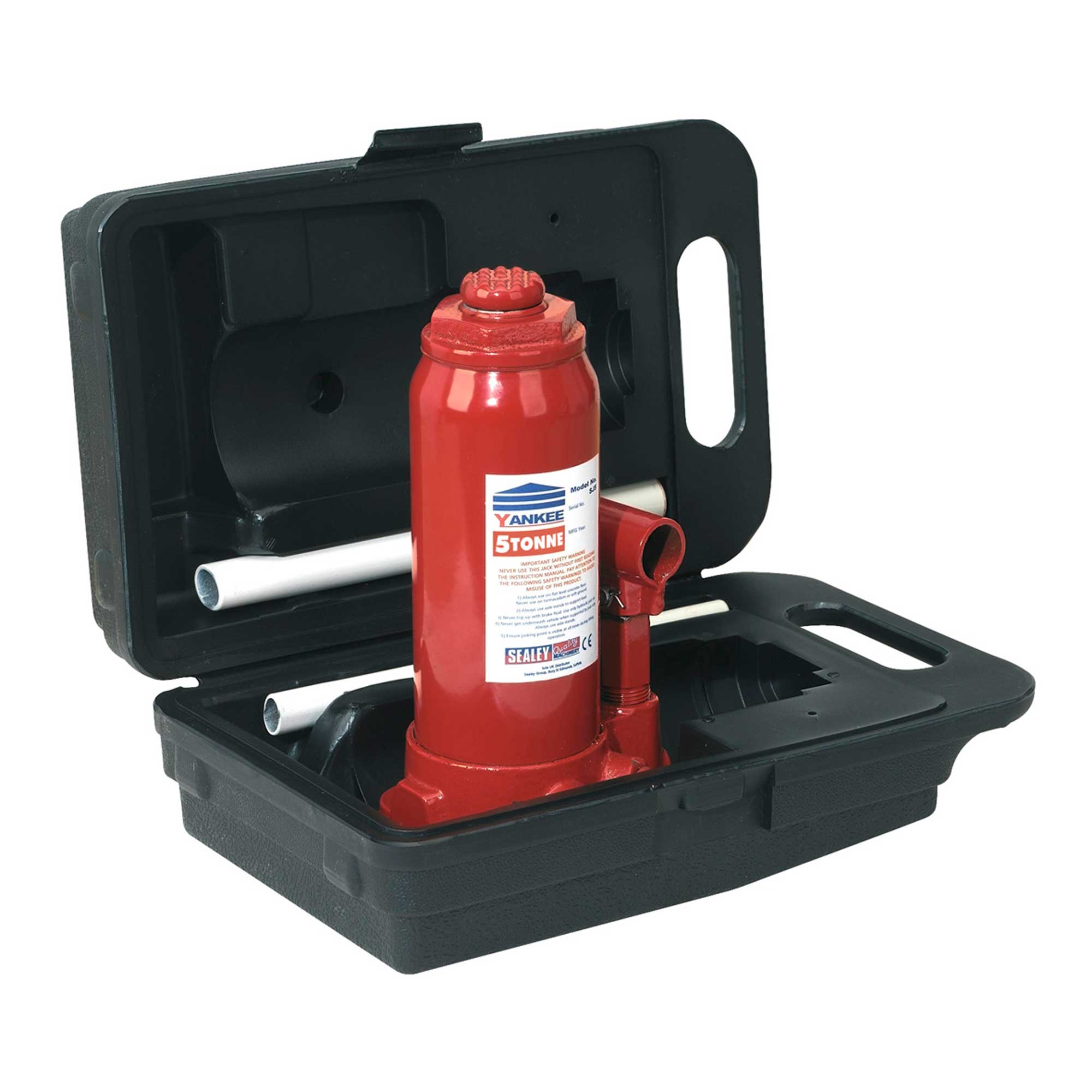 Sealey Cast Base Bottle Jack Overload Valve 5 tonne with CarryCase