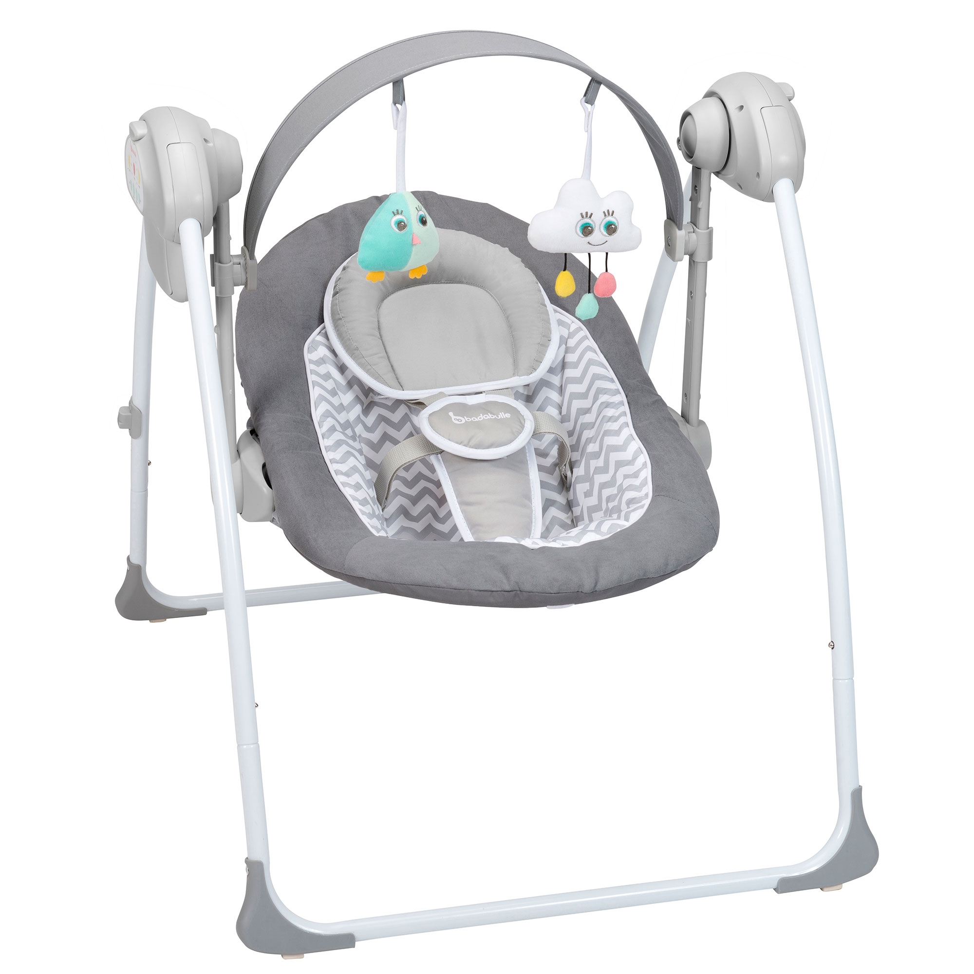 grey and white baby swing